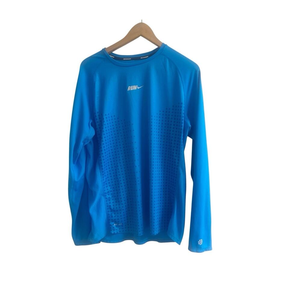 Nike Running Men’s Dri-Fit Pullover Running Top Blue Dotted Size Large